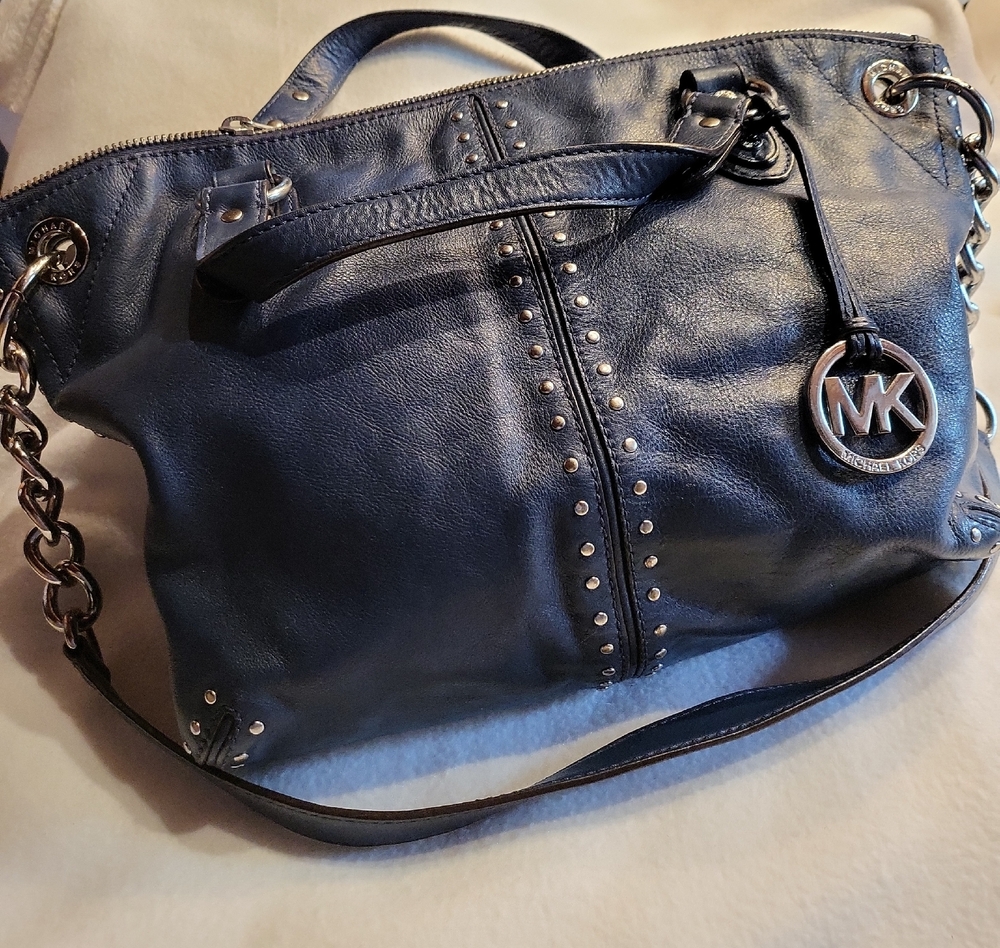 Michael Kors Dark Blue Large Astor Tote Studded Shoulder Bag